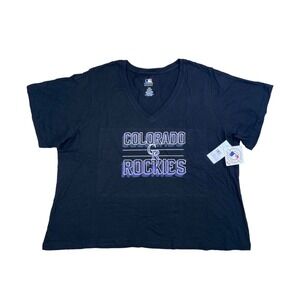 MLB Colorado Rockies Womens Plus Size 4X V-Neck Graphic T-Shirt Black New NWT